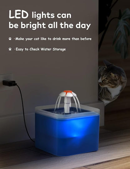 Cat Water Fountain Blue Flower: Cat Fountain Cute - 67oz/2L Small Pet Water Fountain - Water Bubbler for Pets -Pet Water Fountains for Cats Indoor -AONBOY Pet Fountain for Kitten&Kitty& Small Dogs - PAWPICO