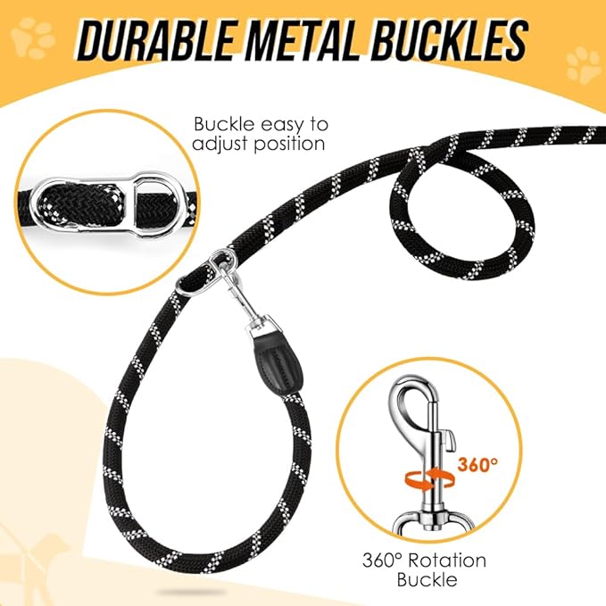 Lukovee Hands Free Dog Leash, 10FT Adjustable Dog Training Leash 1/2 Inch Nylon Heavy Duty Lead No Pull for Large Medium Dogs, Tangle Free Reflective Waist Leash for Dog Walking Running, Black Lukovee