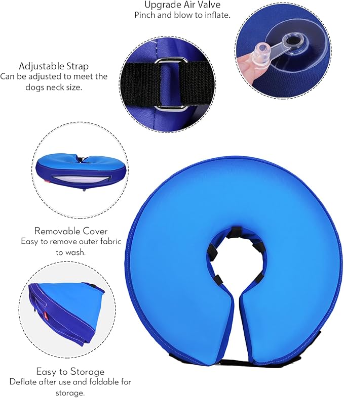 Dog Cone Collar for Small Medium Large Dogs for After Surgery, Pet Inflatable Neck Donut Collar Soft Protective Recovery Cone for Dogs and Cats-Alternative E Collar Does Not Block Vision-DarkBlue,S MIDOG