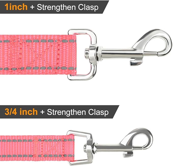 Joytale Double-Sided Reflective Dog Leash, 6 FT/5 FT/4 FT, Padded Handle Nylon Heavy Duty Leashes for Medium & Large Dogs Walking, Pink, 5FT Joytale