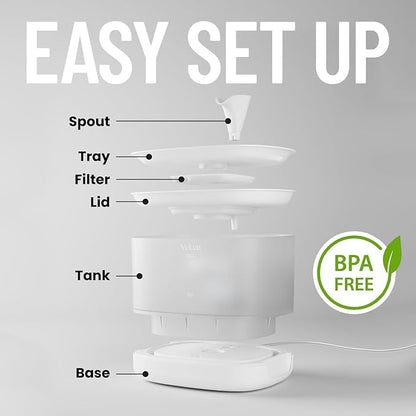 Veken Cat Water Fountain, 84oz/2.5L Automatic Pet Water Fountain Dog Water Dispenser with a Detachable Water Tank, Easy Cleaning for Cats, Dogs (White) - PAWPICO