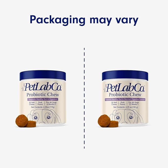 PetLab Co. Probiotics for Dogs, Support Gut Health, Occasional Diarrhea, Digestive Health & Seasonal Allergies - Pork Flavor - 30 Soft Chews - Packaging May Vary PetlabCo