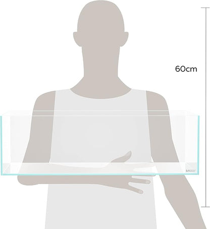 LANEDN 60S 7.9 Gal Shallow Aquarium Tank, Shallow Fish Tank, Rimless Low Iron Tank W23.6×D11.8×H7.1 in(60x30x18cm); 5mm Thickness Aquascape Fish Tank, Black Leveling Mat Included Landen