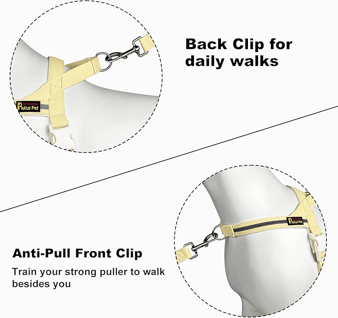 Plutus Pet Cotton Dog Harness and Leash Set, Reflective and Soft Padded, Quick Fit Vest Harness, for Small, Medium and Large Dogs, Light Yellow, L PLUTUSPET