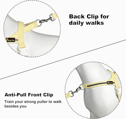 Plutus Pet Cotton Dog Harness and Leash Set, Reflective and Soft Padded, Quick Fit Vest Harness, for Small, Medium and Large Dogs, Light Yellow, M - PAWPICO