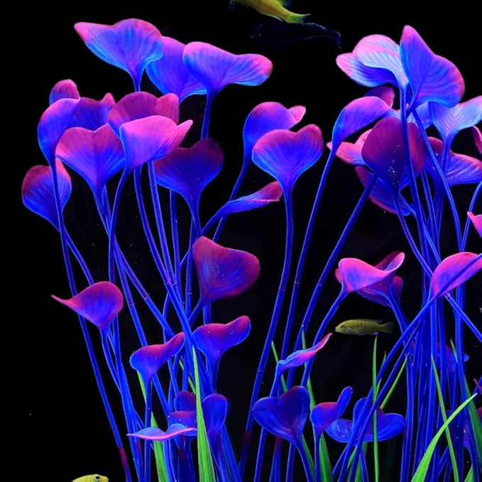 JIH Plastic Plants for Aquarium,Tall Artificial Plants for Fish Tank Decor 15.6 Inch (2 Pcs) (Purple) JIH