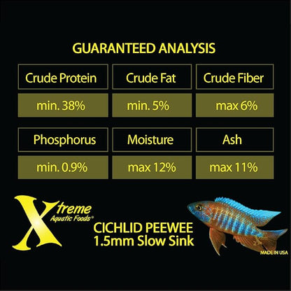 Xtreme Cichlid Peewee 1.5 mm Pellets - Proven Nutrition for Cichlids - Balanced Amino Acids, Boost Immune & Digestive Health, Color & Energy, Max Protein Freshwater Fish Food – USA Farm Grown (72oz) XtremeAquaticFoods