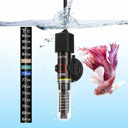 Mini Aquarium Heater 25W Small Fish Tank Heater 25 Watt with Free Thermometer Sticker DaToo