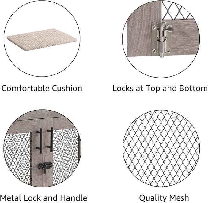 unipaws Dog Crate Furniture, Wooden Dog Kennel for Small Breed, Indoor Decorative Wood Dog Cage, Inside Side End Table Crate with Tray and Dog Bed for Puppy, Cats, Min Pigs, Rabbit, Up to 25 lbs - PAWPICO
