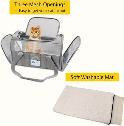 Refrze Cat Carrier for Large Cats 20 lbs, Medium Cats Under 25 lbs, Dog Carriers for Small Dogs, Soft Travel Pet Carrier for 2 Cats Small Dogs, Grey - PAWPICO