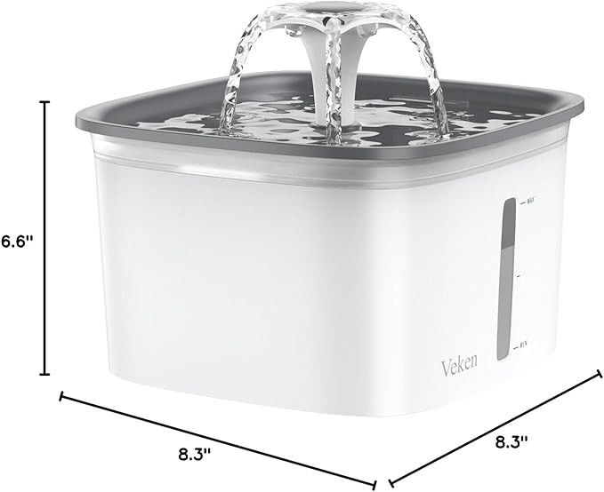 Veken 95oz/2.8L Pet Fountain, Automatic Cat Water Fountain Dog Water Dispenser with Replacement Filters for Cats, Dogs, Multiple Pets (Grey, Plastic) - PAWPICO