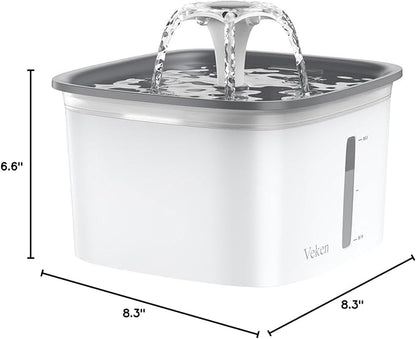 Veken 95oz/2.8L Pet Fountain, Automatic Cat Water Fountain Dog Water Dispenser with Replacement Filters for Cats, Dogs, Multiple Pets (Grey, Plastic) - PAWPICO