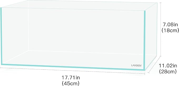 LANEDN 45S 5.4 Gal Shallow Tank, Shallow Fish Tank, Rimless Low Iron Tank W17.7×D11×H7.1 in(45x28x18cm); 5mm Thickness Aquascape Fish Tank, Black Leveling Mat Included Landen