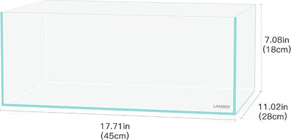 LANEDN 45S 5.4 Gal Shallow Tank, Shallow Fish Tank, Rimless Low Iron Tank W17.7×D11×H7.1 in(45x28x18cm); 5mm Thickness Aquascape Fish Tank, Black Leveling Mat Included Landen