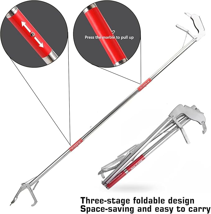 50" Snake Grabber Tool Rattle Snake Tongs Foldable Snake Grabber Tool Snake Pole Handling Tools Snake Hooks and Grabbers The Folded Length is 17inch, with Gloves*1 + Bag*1 PAWPICO