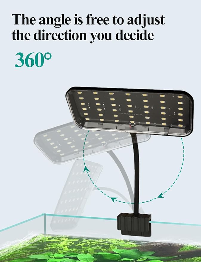 Boxtech Fish Tank Led Light, Small Aquarium Clip On Light, 8W White Led Clamp Light, 4.53 Inch USB Full Spectrum Planted Light for 3 to 6 Gallon Tanks Boxtech