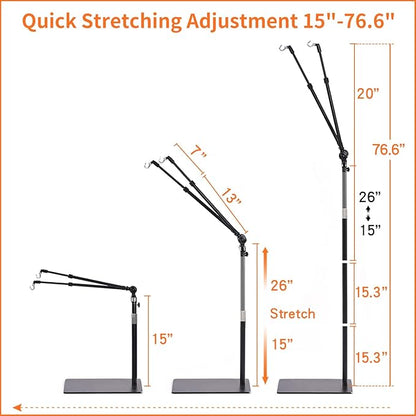 76" Stretching Adjustment Dual Reptile Lamp Stand Hang 8 Lbs Very Sturdy, Reptile Heat Light Stand Brooder Lamp Support, Grow Light Stand, Turtle Tank Light Stand, Aquarium Light Stand msgglun