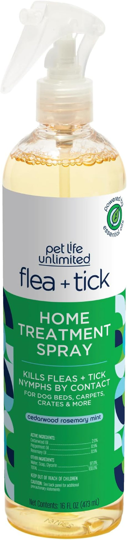 Pet Life Unlimited Plant-Powered Flea and Tick Spray, Flea Spray for Home - Plant-Based Flea Treatment for Home, Natural Flea and Tick Prevention for Dogs - Made in USA - 16 Ounce (Pack of 1) PetLifeUnlimited