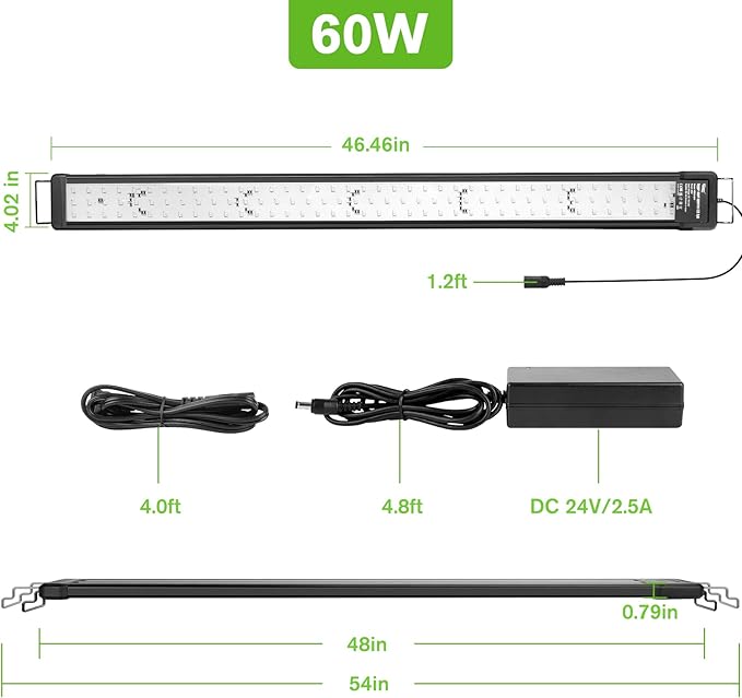 hygger 60W Smart Aquarium Light, Bluetooth LED Light with App Control, Full Spectrum Fish Tank Light with 24/7 Lighting Cycle, 5 Modes, Adjustable Timer, for 48"-55" Freshwater Planted Tank hygger