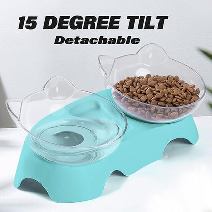 MILIFUN Cat Bowls, Cat Food Bowls Elevated Tilted, Anti Vomiting Kitty Bowls for Puppy and Bunny, Orthopedic Cat Bowls for Indoor Cats.(Blue) - PAWPICO