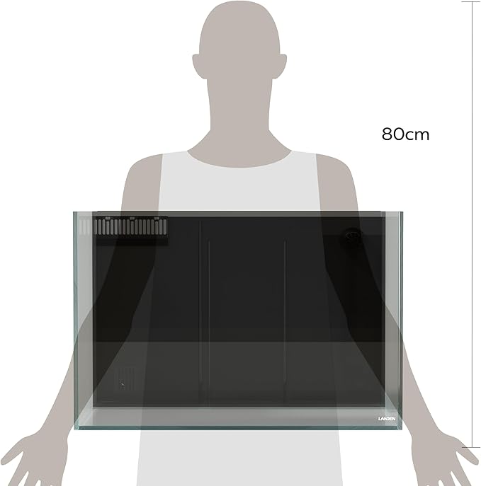 Landen 60P 26.23 Gallon Ultra Clear All Glass Rimless Low Iron Aquarium Tank with Rear Filtration Chamber for Salt and Fresh (Return Pump Included) 23.6Wx17.7Dx15.8H in(60x45x40cm) 8mm Thickness Landen