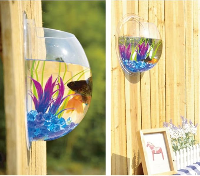 Hanging Wall Mounted 1 Gallon Fish Tank Bowl Aquarium Wall Decor Plant Fish Bubble - Clear (Large) Sweetsea