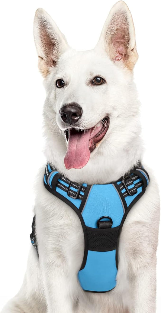 Eagloo Dog Harness Large Breed, No Pull Service Vest with Reflective Strips and Control Handle, Adjustable and Comfortable for Easy Walking, No Choke Pet Harness with 2 Metal Rings, Sky Blue, XL GoExplorewithEagloo