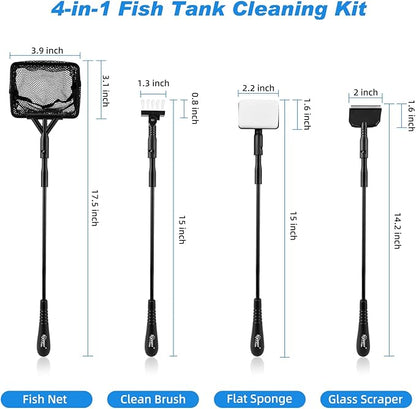 hygger Small Fish Tank Cleaner, Aquarium Cleaning Tools Kit with Handle, Seaweed Scraper, Fishing Net, Sponge Brush,Wall Brush (M) hygger
