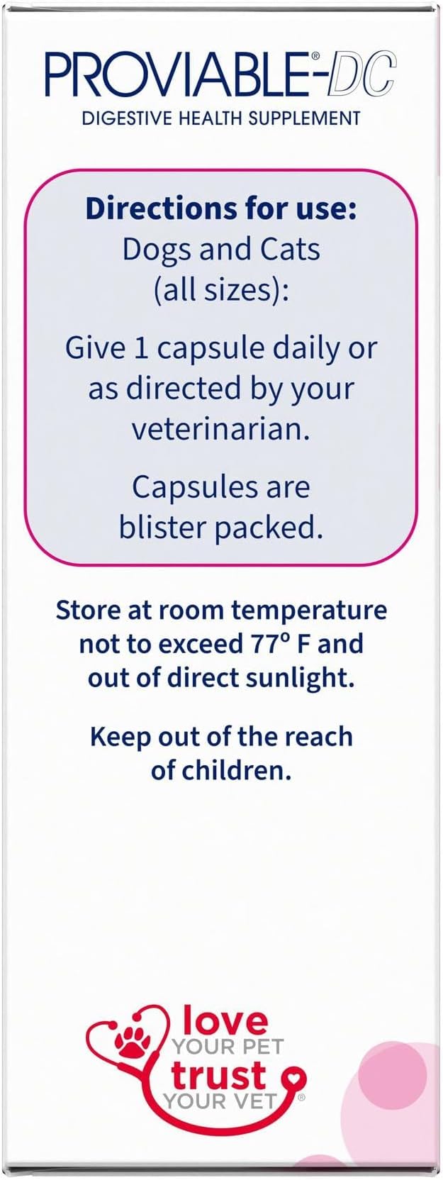 Nutramax Proviable Digestive Health Supplement Multi-Strain Probiotics and Prebiotics for Cats and Dogs - With 7 Strains of Bacteria, 30 Capsules NutramaxLaboratories