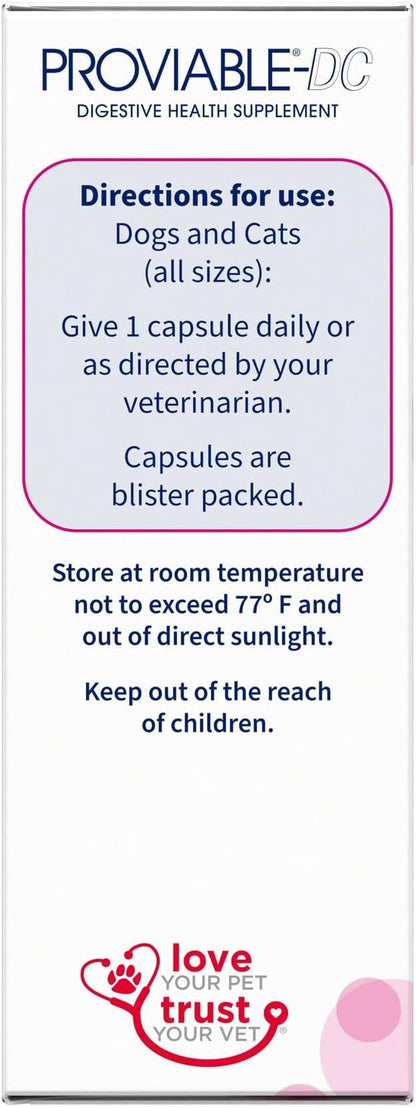 Nutramax Proviable Digestive Health Supplement Multi-Strain Probiotics and Prebiotics for Cats and Dogs - With 7 Strains of Bacteria, 30 Capsules NutramaxLaboratories