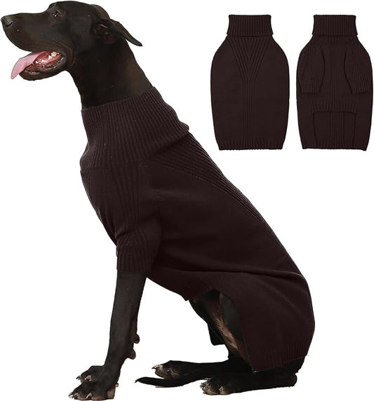 IECOii Extra-Large Dog Sweater 4XL,Christmas Dog Sweaters for Extra Large Dogs Girl Boy,Turtleneck Knitted Knitwear Easy On Doggie Sweatshirt Dog Sweater for Doberman,Great Dane(Brown,XXXXL) - PAWPICO