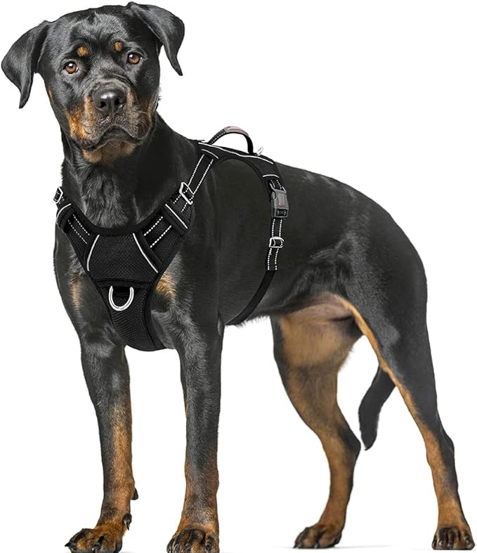 BARKBAY No Pull Dog Harness Large Reflective Dog Harness with Front Clip and Easy Control Handle for Walking Training Running with ID tag Pocket(Black,XL) BARKBAY