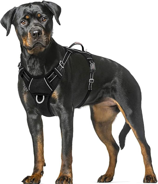 BARKBAY No Pull Dog Harness Large Reflective Dog Harness with Front Clip and Easy Control Handle for Walking Training Running with ID tag Pocket(Black,XL) BARKBAY