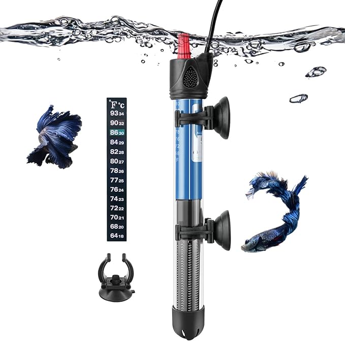 Hitop 25W/50W/100W/300W Adjustable Aquarium Heater, Submersible Glass Water Heater for 5 – 70 Gallon Fish Tank (50W) FEDOUR