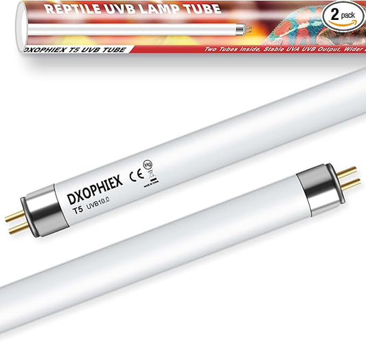10.0 T5 UVB Reptile Light 2 Pack 24W Reptile UVB Bulb,UVA UVB Reptile Light Bulb,UVB Light for Reptiles for Bearded Dragon,Chameleon,Tortoises, Lizards and Turtles DXOPHIEX