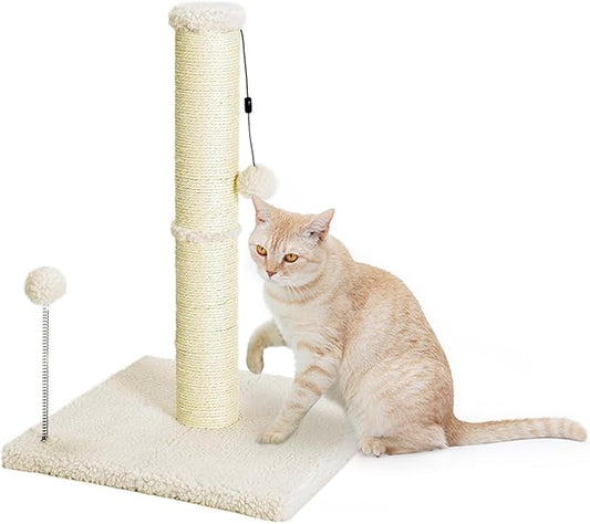 Cat Scratching Post Kitten Scratcher Sisal Scratch Posts Basic with Hanging Ball for Indoor Cats, Integrated Cat Toys, Beige - PAWPICO