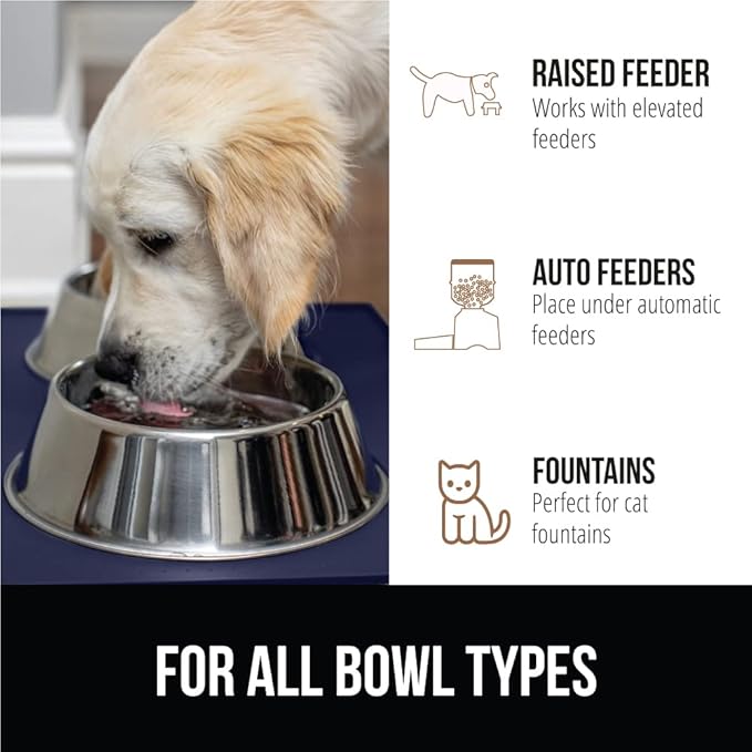 Gorilla Grip 100% Waterproof Raised Edge BPA Free Silicone Pet Feeding Mat, Dog Cat Food Mats Contain Spills Protects Floors, Placemats for Cats and Dogs Water Bowl, Pets Accessories 18.5x11.5 Navy - PAWPICO