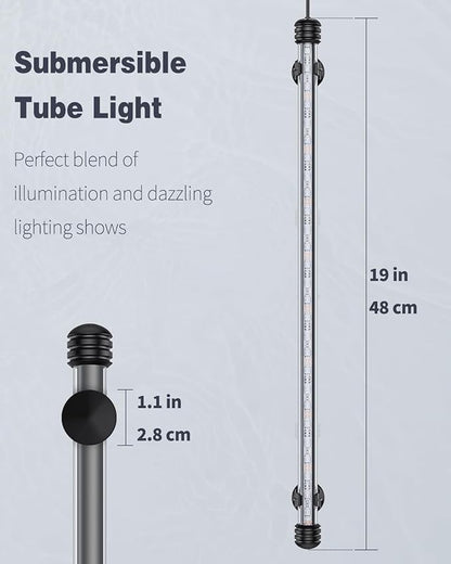 Pawfly 5.5 W Aquarium LED Light 19 Inch Underwater Fish Tank Light with Timer Auto On/Off Fish Tank Background Light with 8 Lighting Modes Submersible Multi-Colored Tube Light for Decoration Pawfly