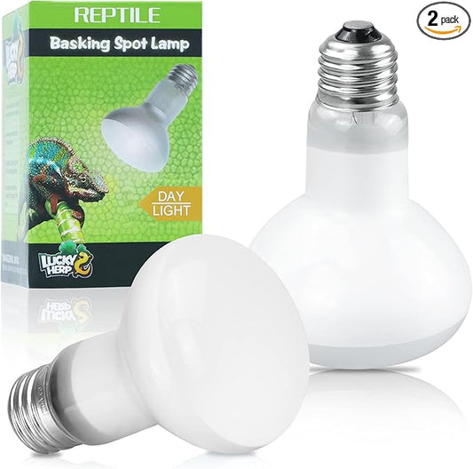 LUCKY HERP 2 Pack Reptile Heat Lamp Bulbs 75W (2nd Gen), Basking Light Bulb for Reptiles & Amphibians, Simulated Natural Sunlight Terrarium Heat Lamps for Bearded Dragon, Lizard, Turtle, Tortoise LUCKYHERP