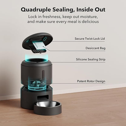 PETLIBRO Automatic Cat Feeder, 5G WiFi Automatic Pet Feeder with Freshness Preservation, 3L Timed Cat Feeders for Dry Food, Up to 48 Portions 10 Meals Per Day, Granary Pet Feeder for Cat/Dog, Black - PAWPICO
