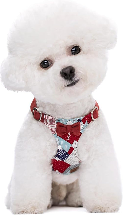 Puppytie No Pull Small Dog Harness with Multifunction Dog Leash,Lightweight Soft Adjustable No Choke Escape Proof Pet Harness Vest Pet Harness Vest,Suede Bow red,S Puppytie