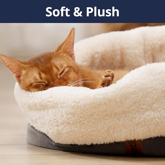 Self Warming Cat Bed, 17.7" x 13.7" Anti-Slip Soft Round Thermal Pet Cushion Bed for Kittens & Small Puppy, Gray - PAWPICO