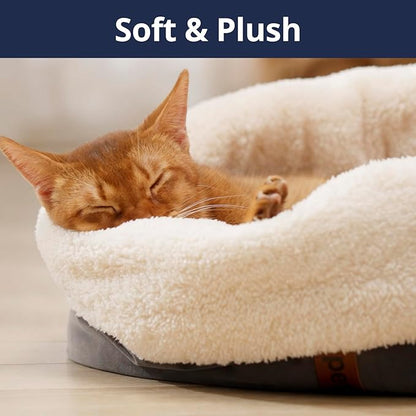 Self Warming Cat Bed, 17.7" x 13.7" Anti-Slip Soft Round Thermal Pet Cushion Bed for Kittens & Small Puppy, Gray - PAWPICO