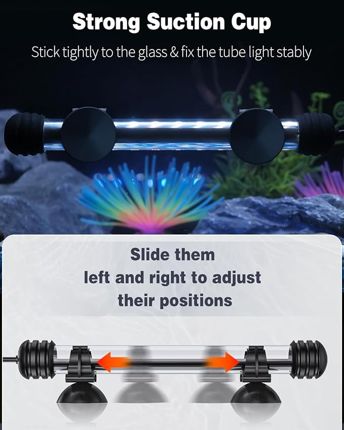 Pawfly 1.8 W Aquarium LED Light 7.5 Inch Underwater Fish Tank Light with Timer Auto On/Off Fish Tank Background Light with 8 Lighting Modes Submersible Multi-Colored Tube Light for Decoration Pawfly