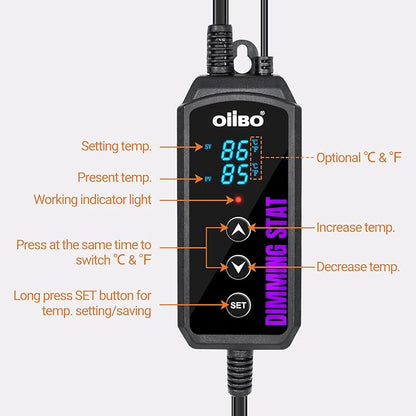 Oiibo Digital Heat Mat Thermostat, PID Reptile Heat Lamp Dimming Thermostat Heating Pad Temperature Controller for for Aquarium Reptiles and Seedling, Breeding, Hatching OIIBO