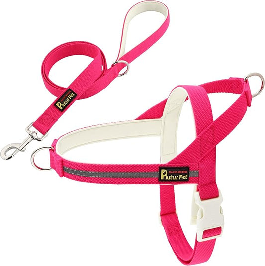 Plutus Pet Cotton Dog Harness and Leash Set, Reflective and Soft Padded, Quick Fit Vest Harness, for Small, Medium and Large Dogs, Hot Pink, XS PLUTUSPET