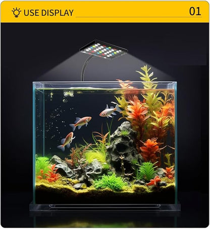 LONDAFISH Aquarium Light Clip on Aquarium Light Fish Tank Lamp Dimmable Full Spectrum Marine LED for Fish Tanks 14 Watts with USB Port Adjustable 360° Flexible Arm Aquarium LED Light (14W,42LEDs) LONDAFISH