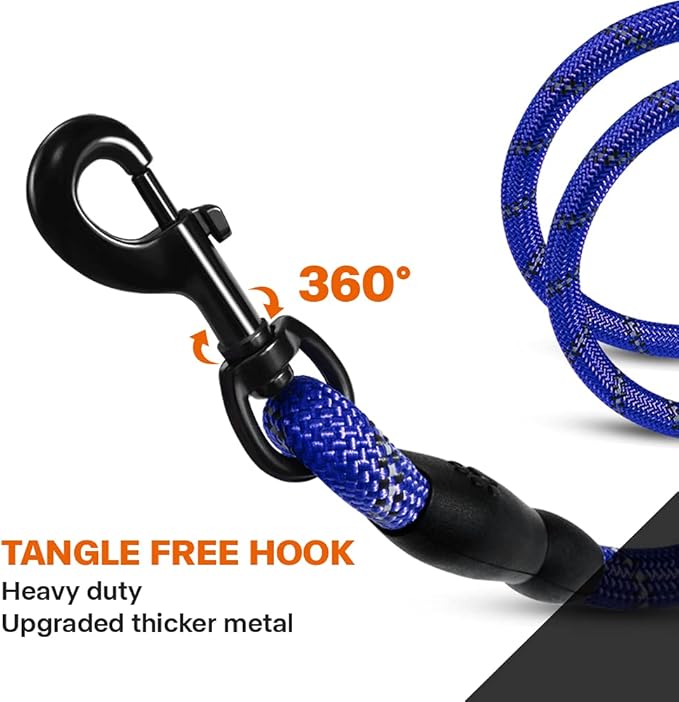 Taglory Rope Dog Leash 4 FT with Comfortable Padded Handle, Highly Reflective Threads Leash for Medium Large Dogs, 1/2 inch, Navyblue Taglory