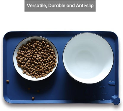 Hoki Found Silicone Pet Food Mats Tray - Non Slip Pet Dog Cat Bowl Mats Placemat - Dog Pet Cat Feeding Mat - Waterproof Dog Cat Food Mats -Pet Water Mats for Carpet -Indigo Ink - PAWPICO