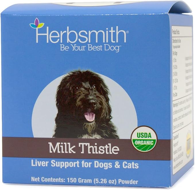 Herbsmith Organic Milk Thistle for Dogs and Cats – Liver Supplement for Dogs & Cats – Made in USA – 150g Powder Herbsmith